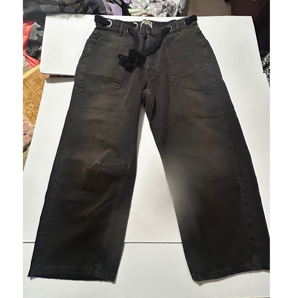 We The Free Free People Faded Black Wide Leg Carpenter Jeans Size 31 Drawstring